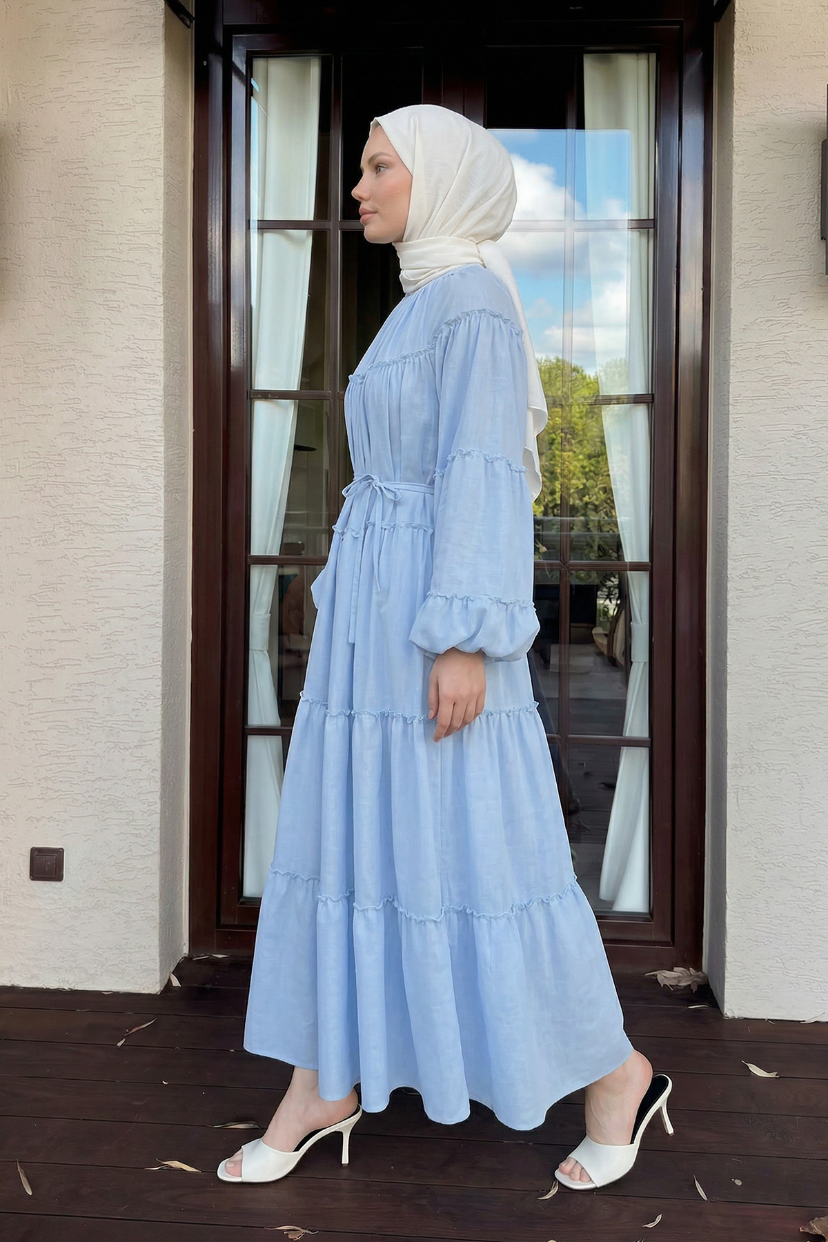 Şifon Fırfırlı Elbise Y0063 - BEBE MAVİSİ |  