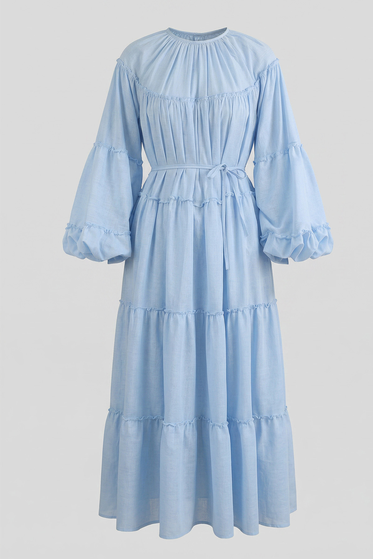 Şifon Fırfırlı Elbise Y0063 - BEBE MAVİSİ |  