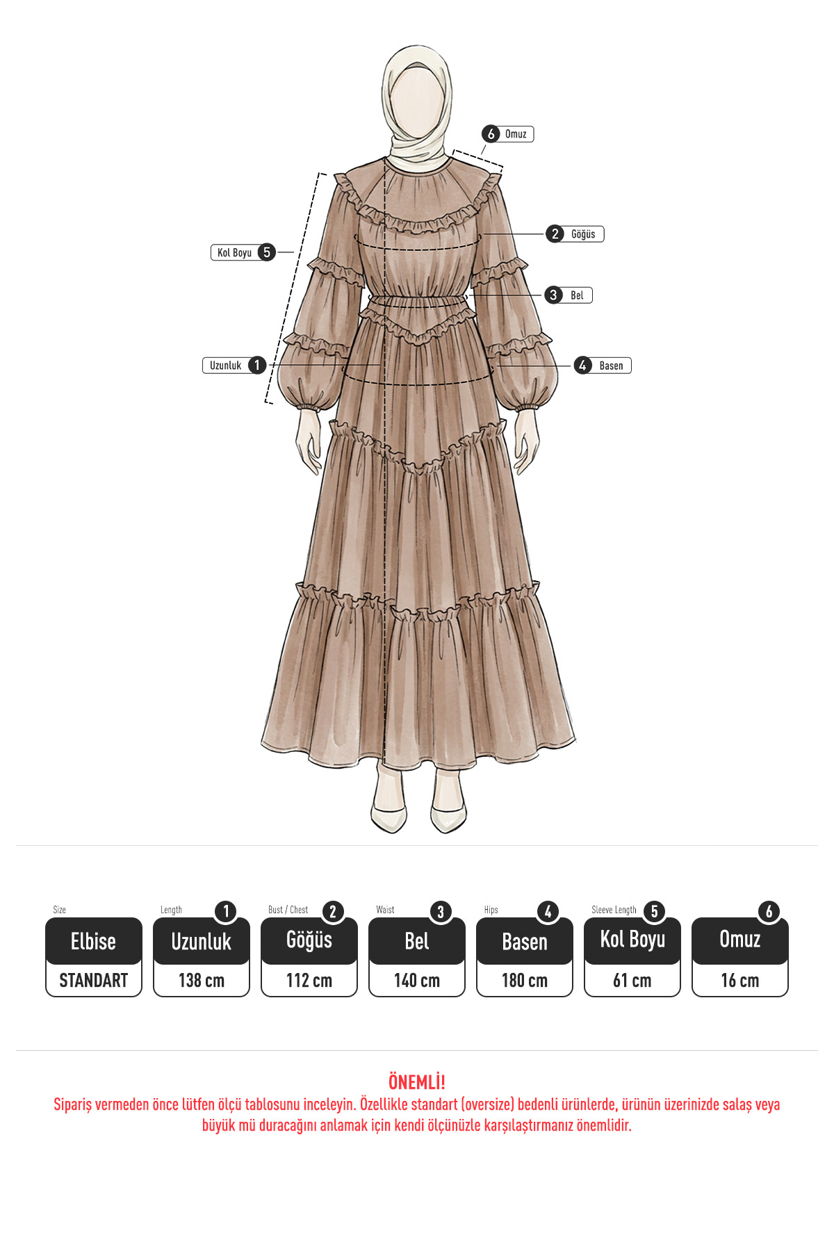 Şifon Fırfırlı Elbise Y0063 - KAHVERENGİ |  