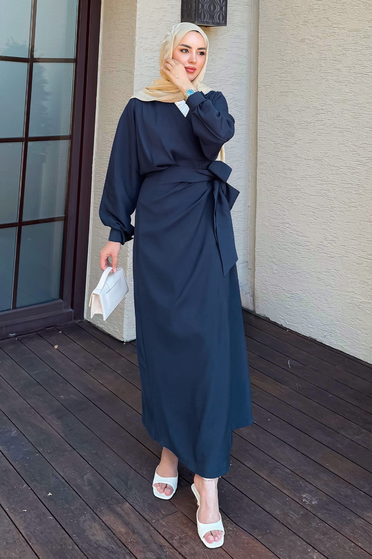 Bağlama Detaylı Elbise 9981 - LACİVERT |  