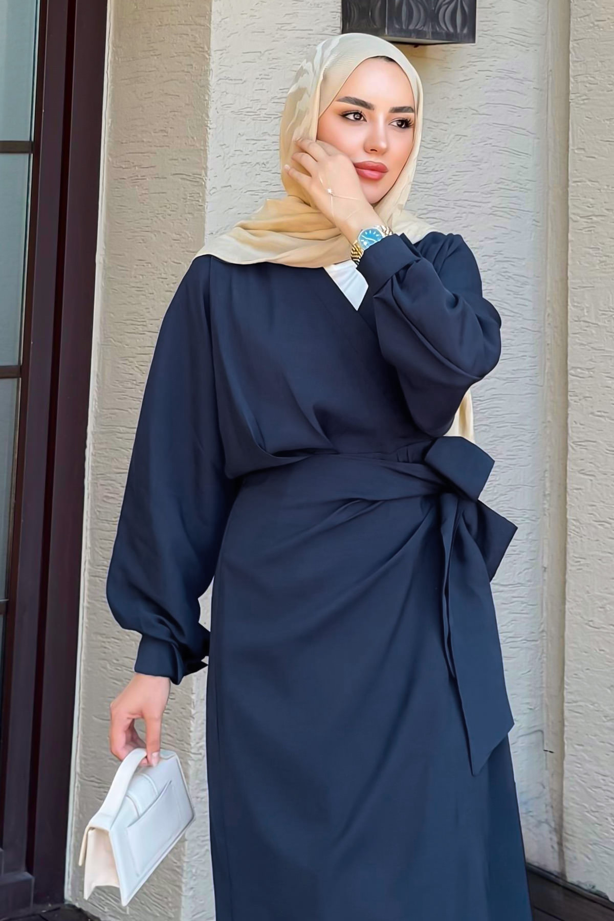 Bağlama Detaylı Elbise 9981 - LACİVERT |  