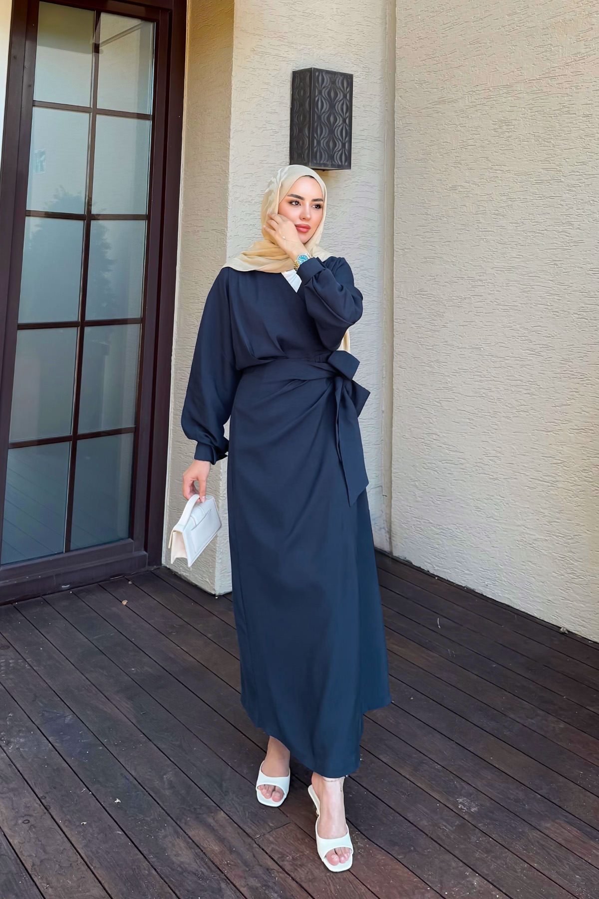 Bağlama Detaylı Elbise 9981 - LACİVERT |  