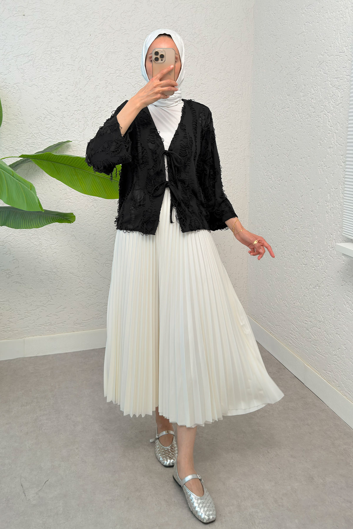Yırtık Püsküllü Kimono 2314 - SİYAH |  
