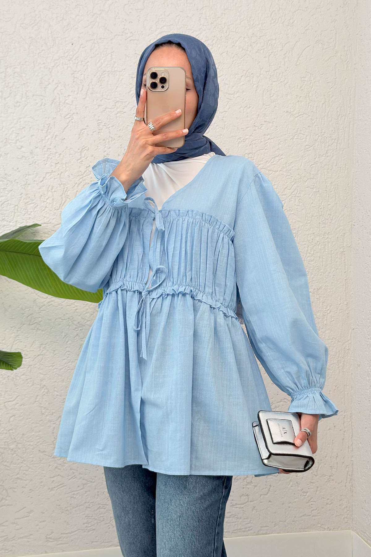 Ön Büzgülü Kimono Tunik 2307 - BEBE MAVİSİ |  