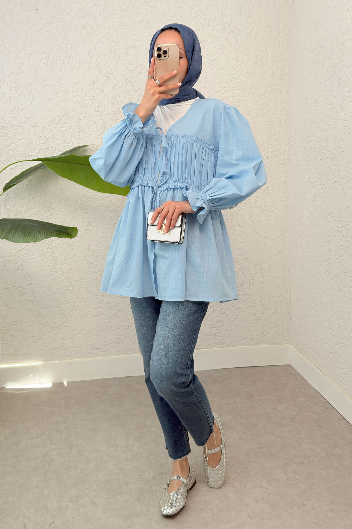 Ön Büzgülü Kimono Tunik 2307 - BEBE MAVİSİ |  
