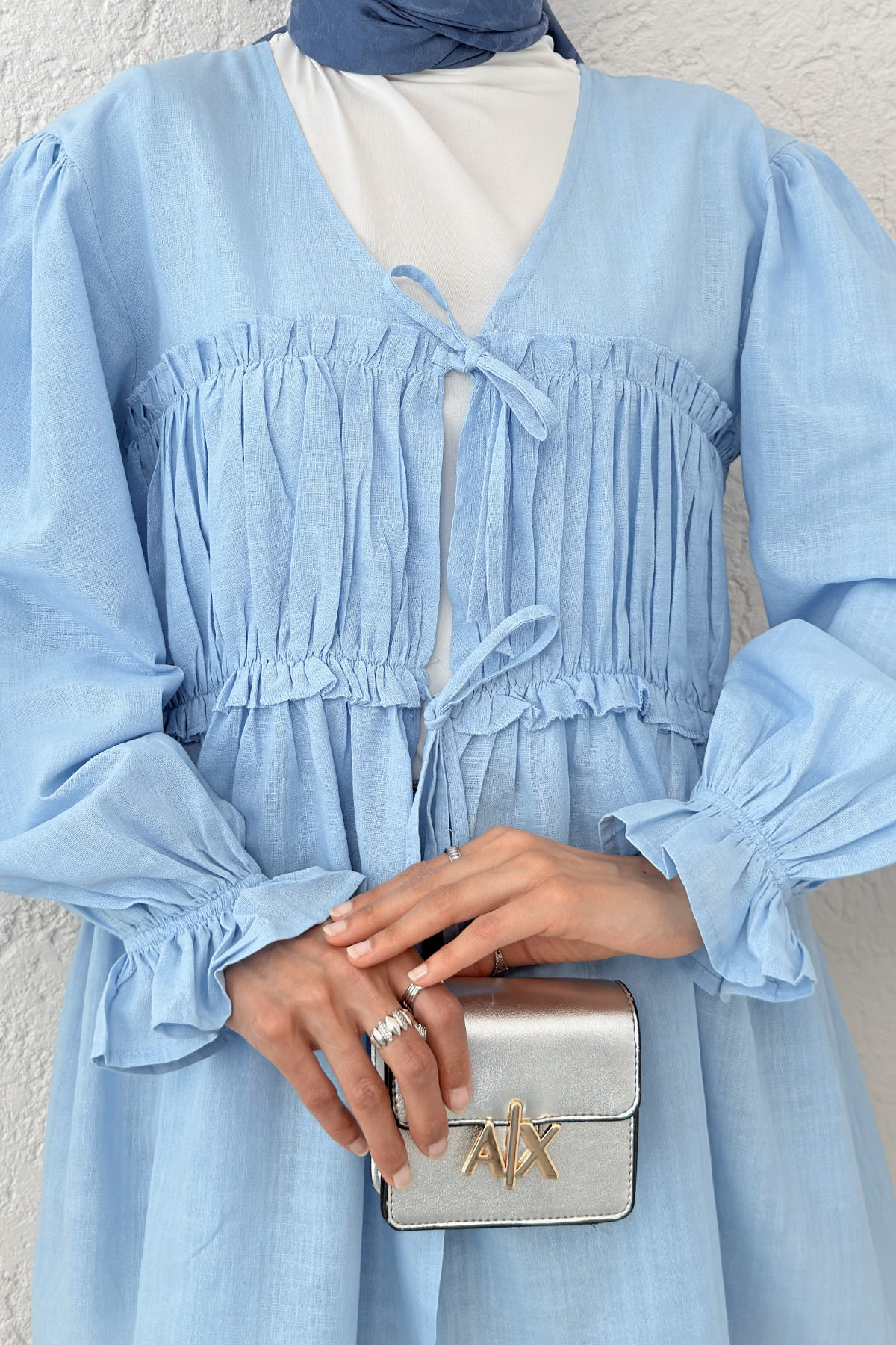 Ön Büzgülü Kimono Tunik 2307 - BEBE MAVİSİ |  