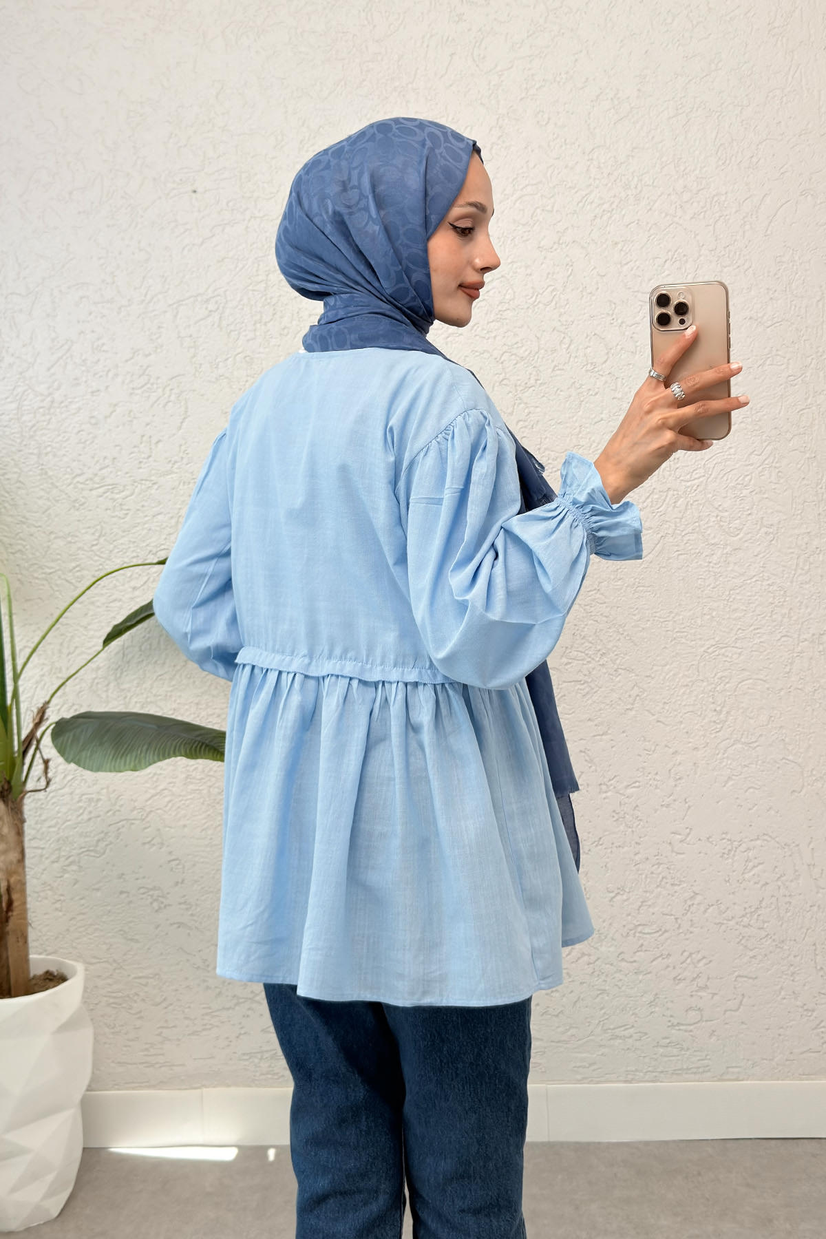 Ön Büzgülü Kimono Tunik 2307 - BEBE MAVİSİ |  