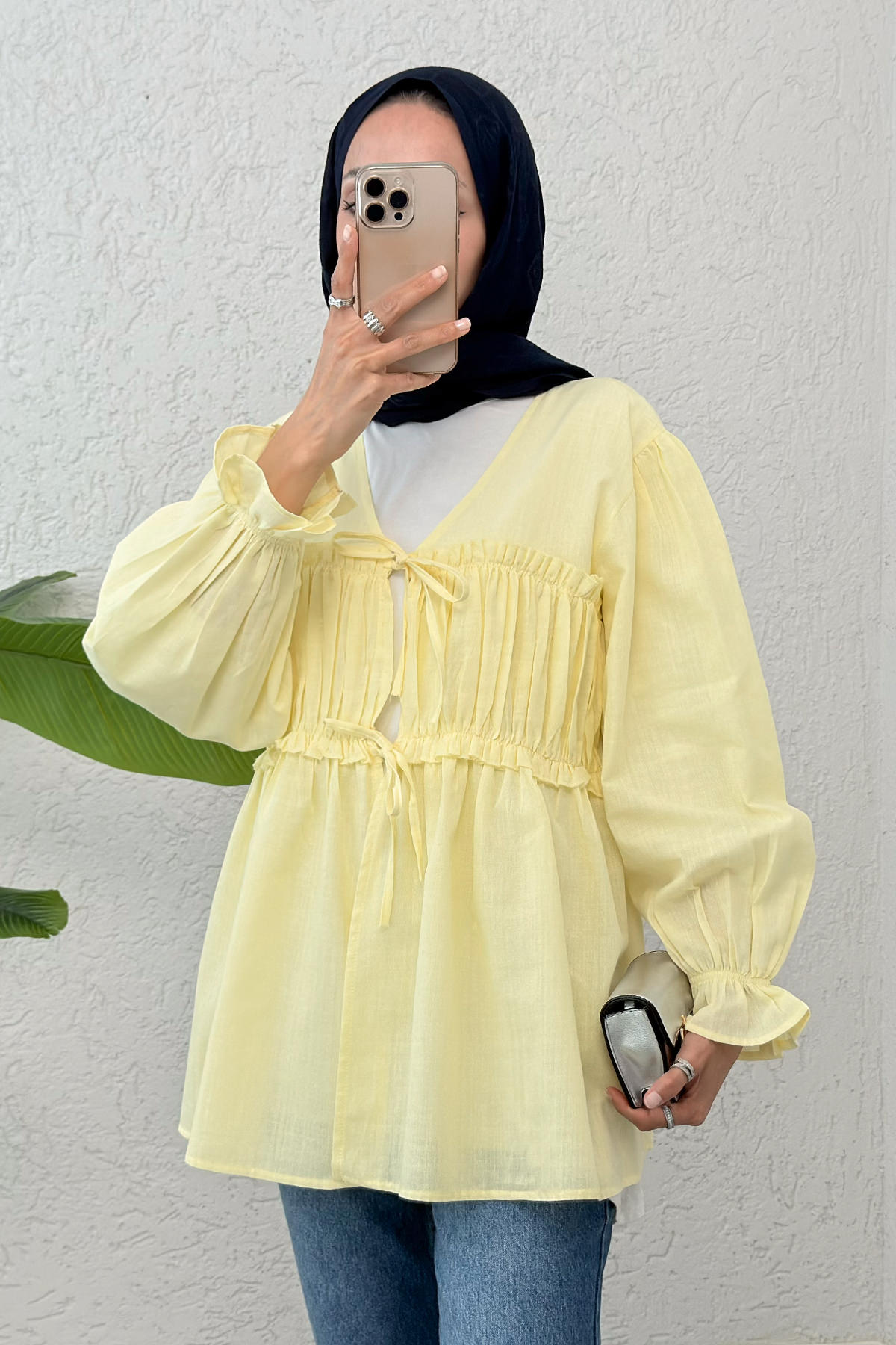 Ön Büzgülü Kimono Tunik 2307 - SARI |  