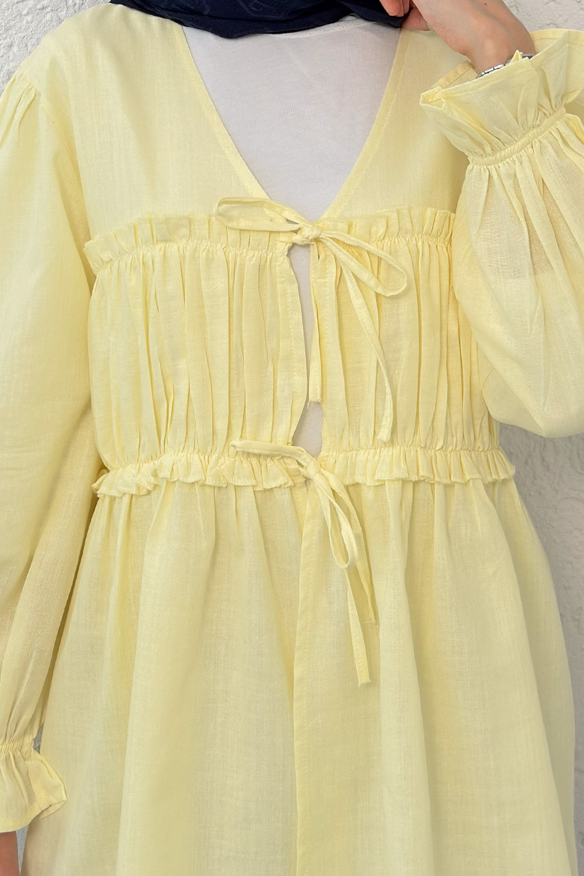 Ön Büzgülü Kimono Tunik 2307 - SARI |  