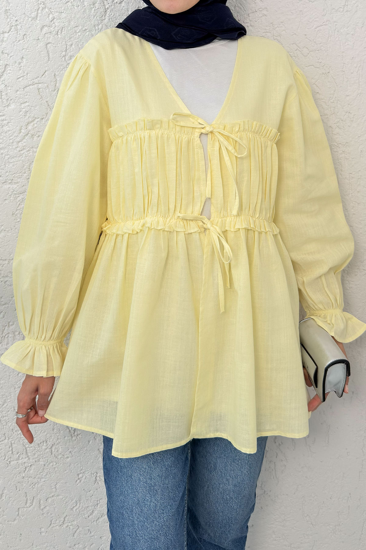 Ön Büzgülü Kimono Tunik 2307 - SARI |  