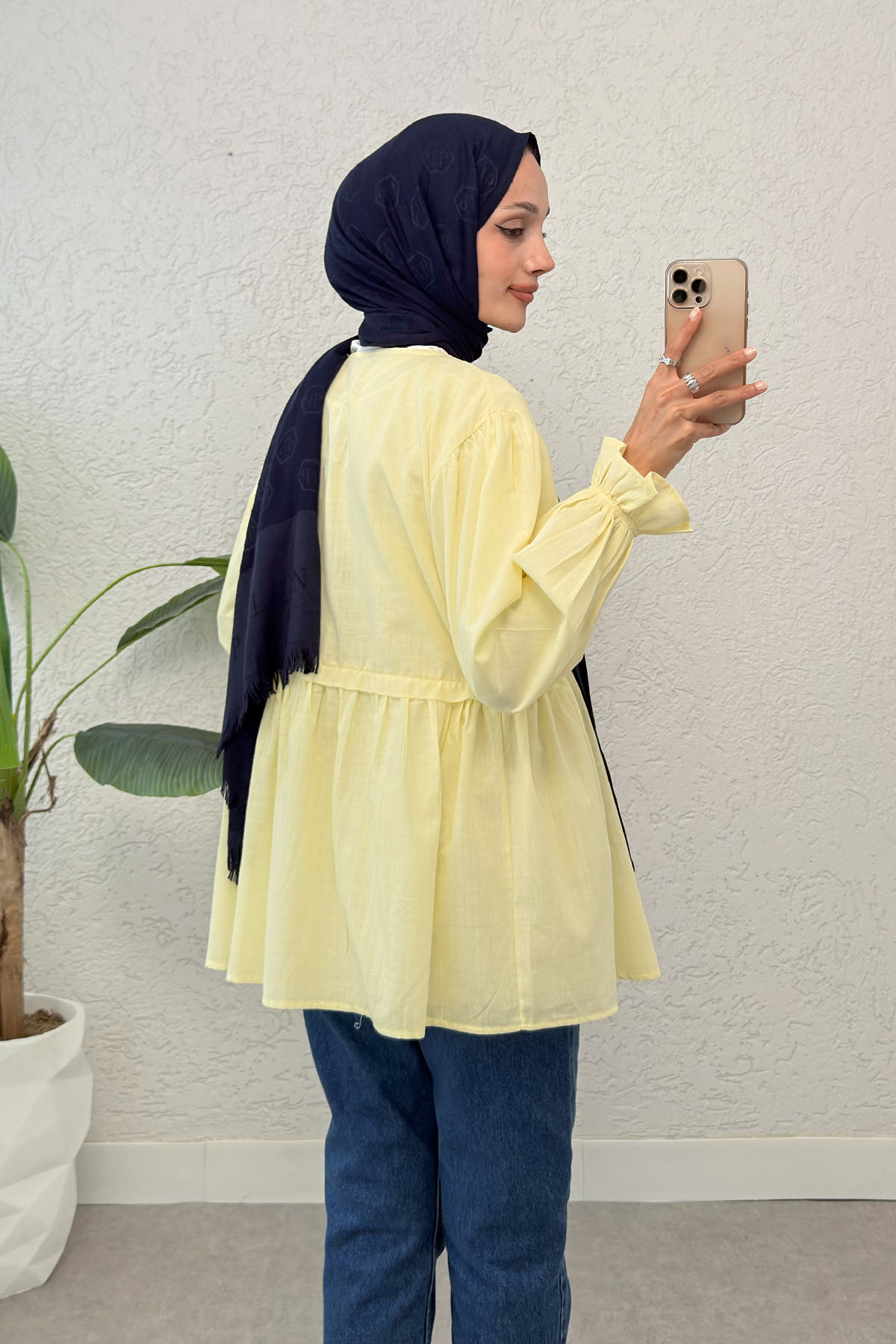 Ön Büzgülü Kimono Tunik 2307 - SARI |  