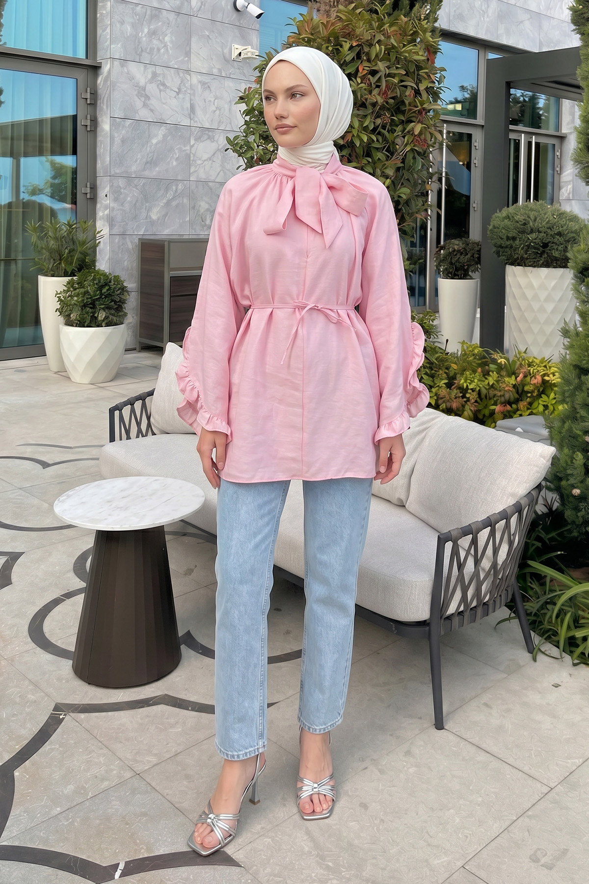 Yaka Bağlamalı Tunik Y0059 - AÇIK PEMBE |  