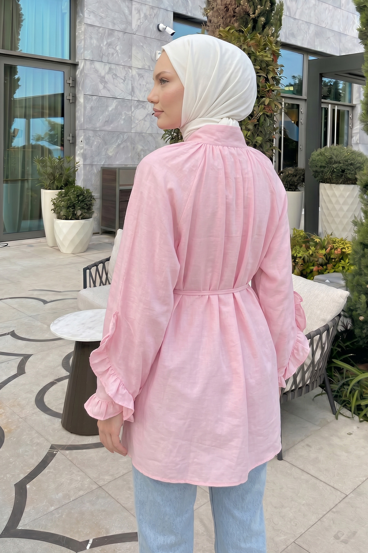Yaka Bağlamalı Tunik Y0059 - AÇIK PEMBE |  