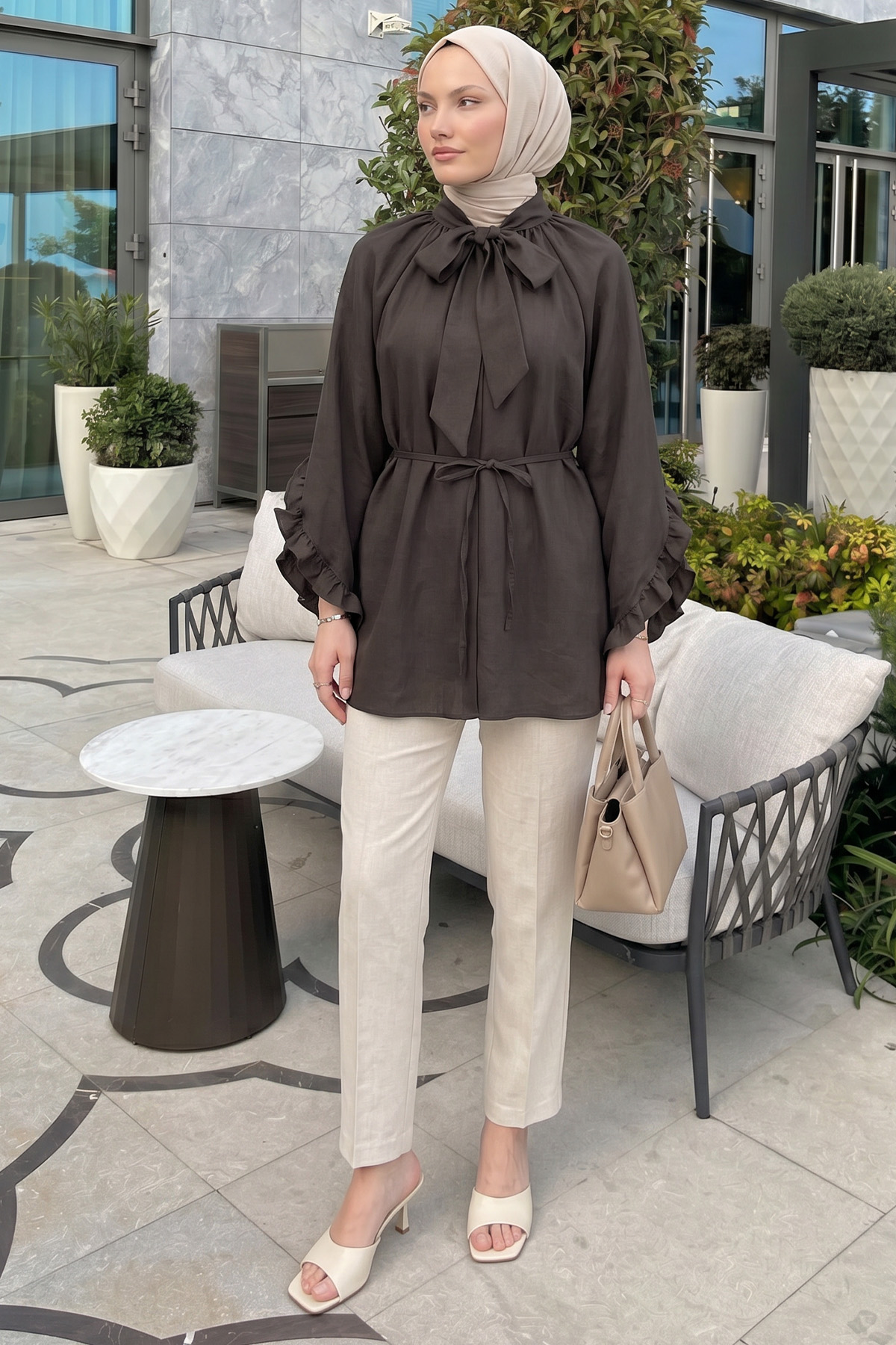 Yaka Bağlamalı Tunik Y0059 - ACI KAHVE |  