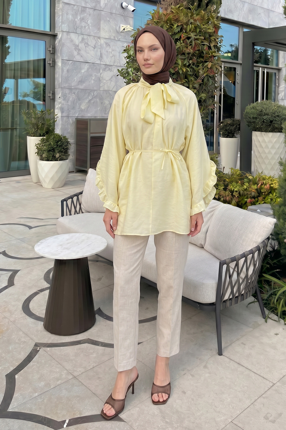 Yaka Bağlamalı Tunik Y0059 - SARI |  