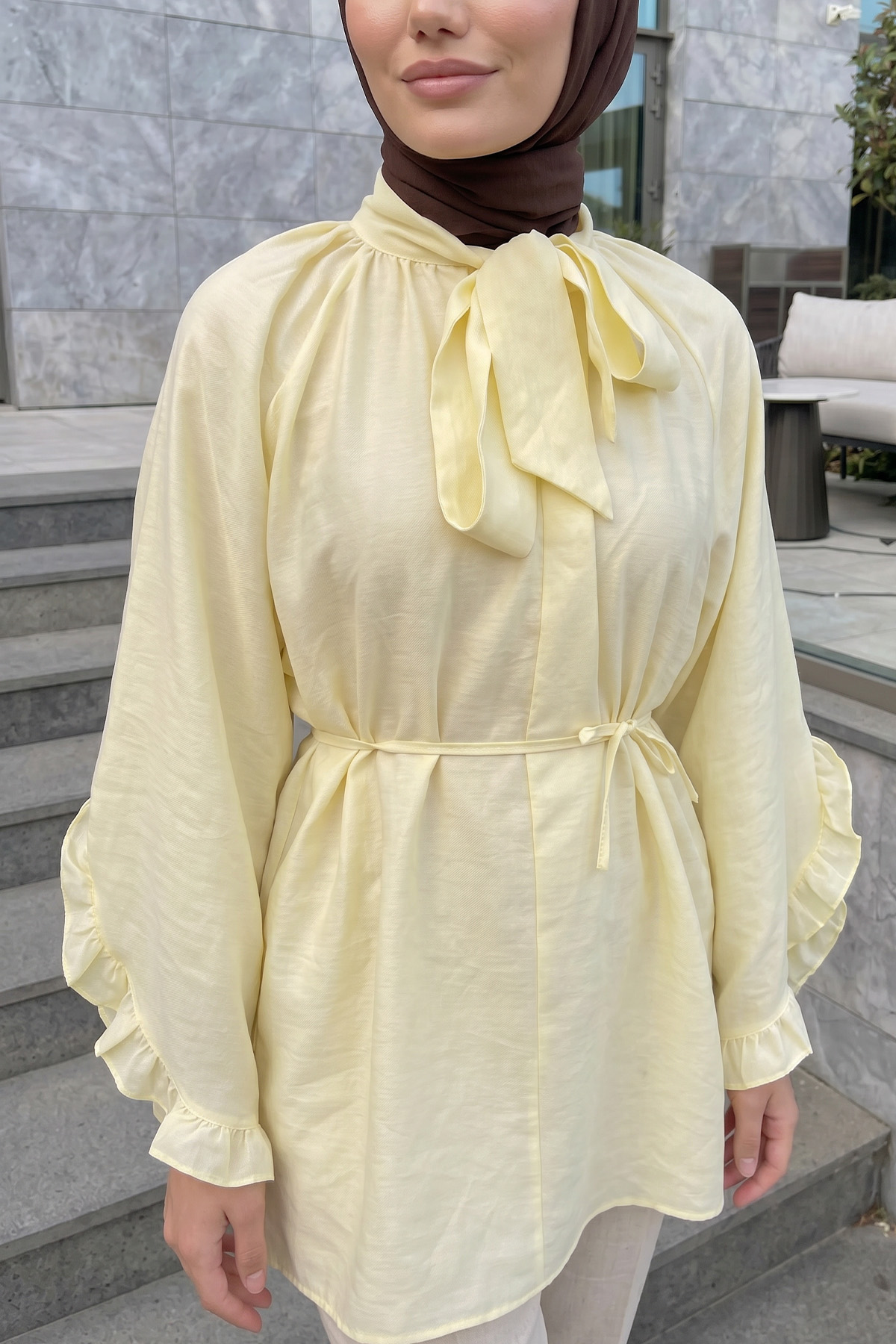 Yaka Bağlamalı Tunik Y0059 - SARI |  
