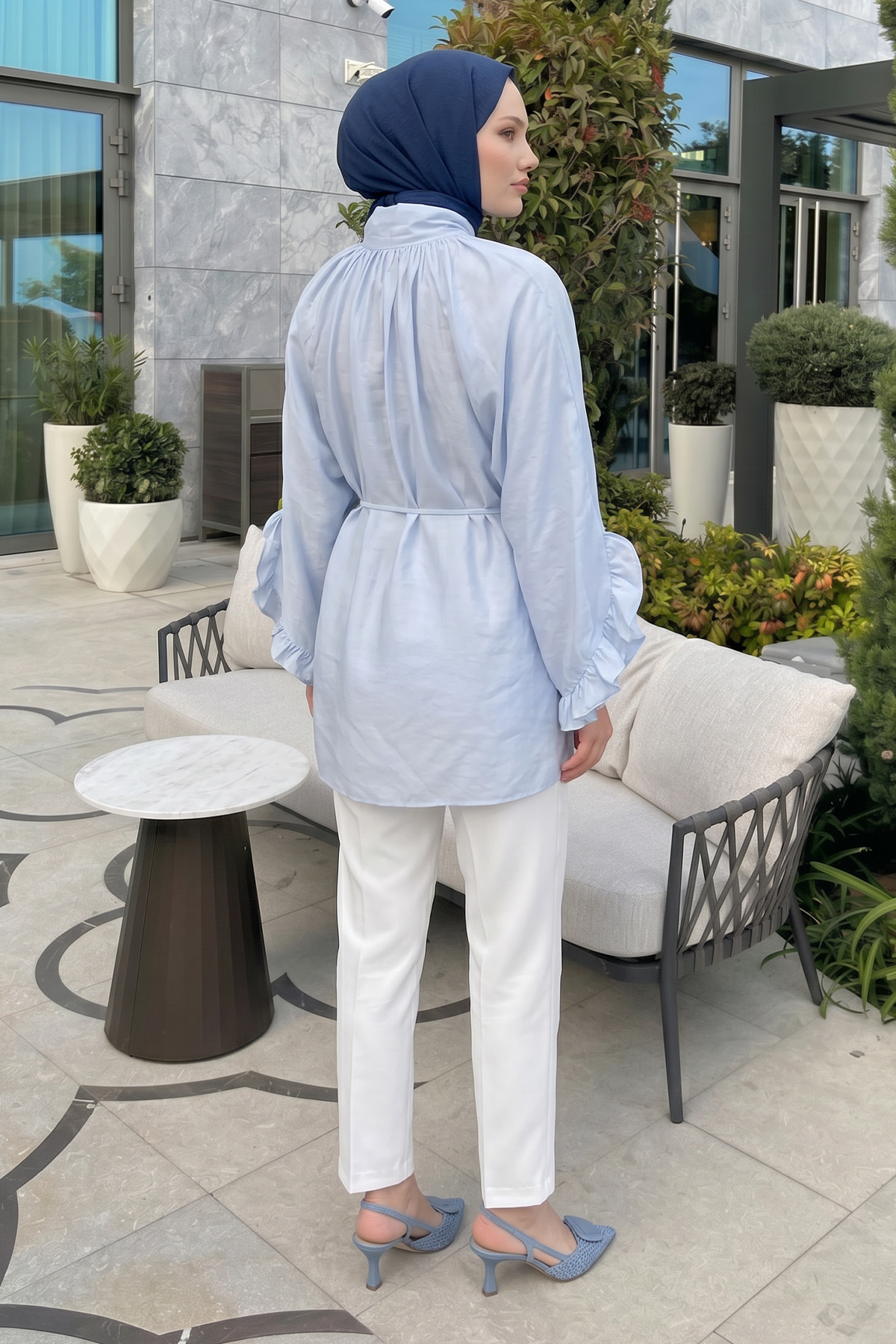 Yaka Bağlamalı Tunik Y0059 - BEBE MAVİSİ | zenne.com 