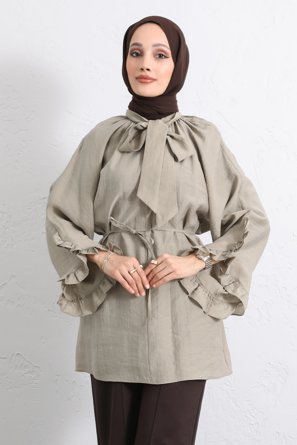 Yaka Bağlamalı Tunik Y0059 - HAKİ |  