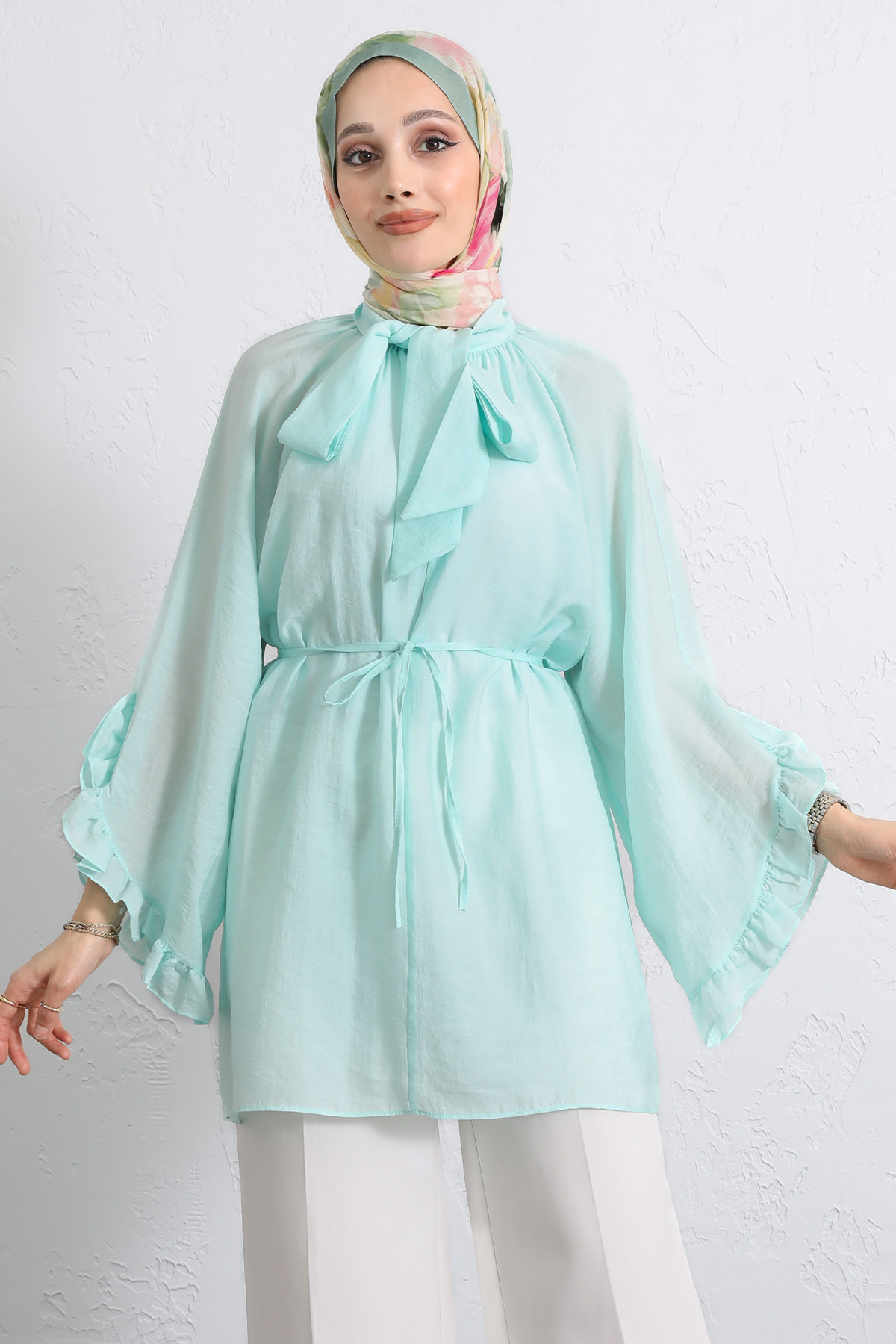 Yaka Bağlamalı Tunik Y0059 - MİNT YEŞİLİ |  