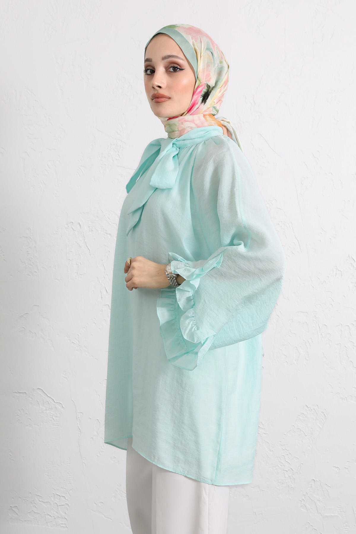 Yaka Bağlamalı Tunik Y0059 - MİNT YEŞİLİ |  