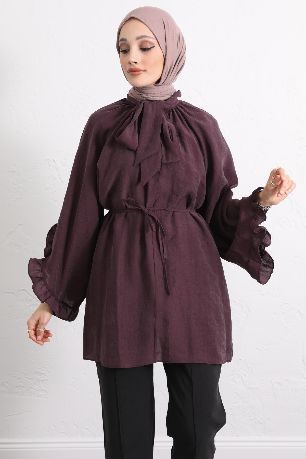 Yaka Bağlamalı Tunik Y0059 - MÜRDÜM |  