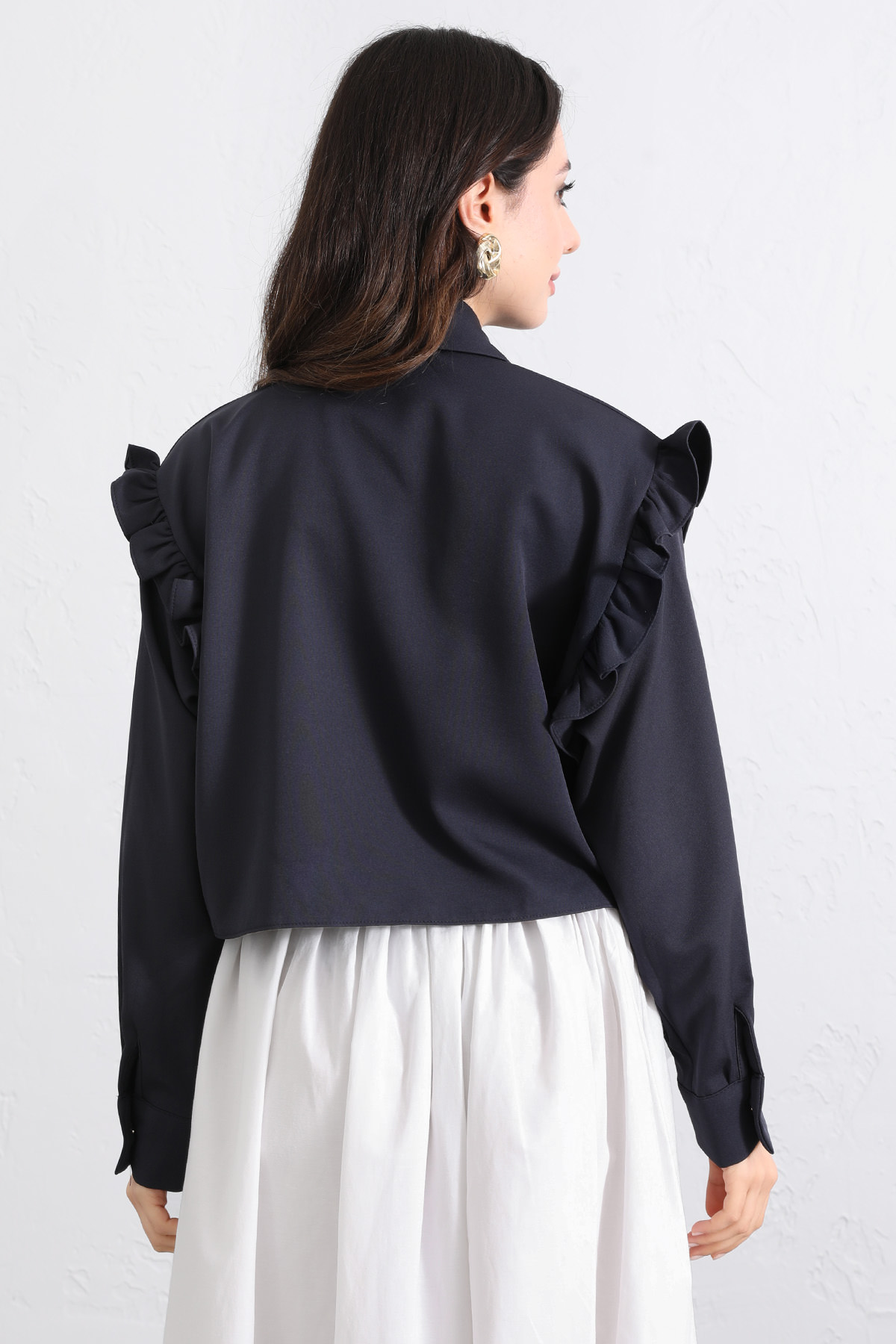 Çapraz Kesim Volanlı Bluz Y0070 - LACİVERT |  