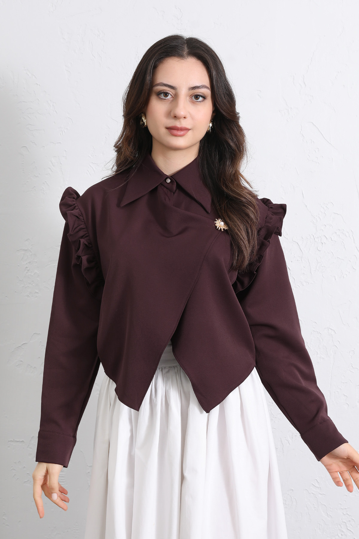 Çapraz Kesim Volanlı Bluz Y0070 - MÜRDÜM |  