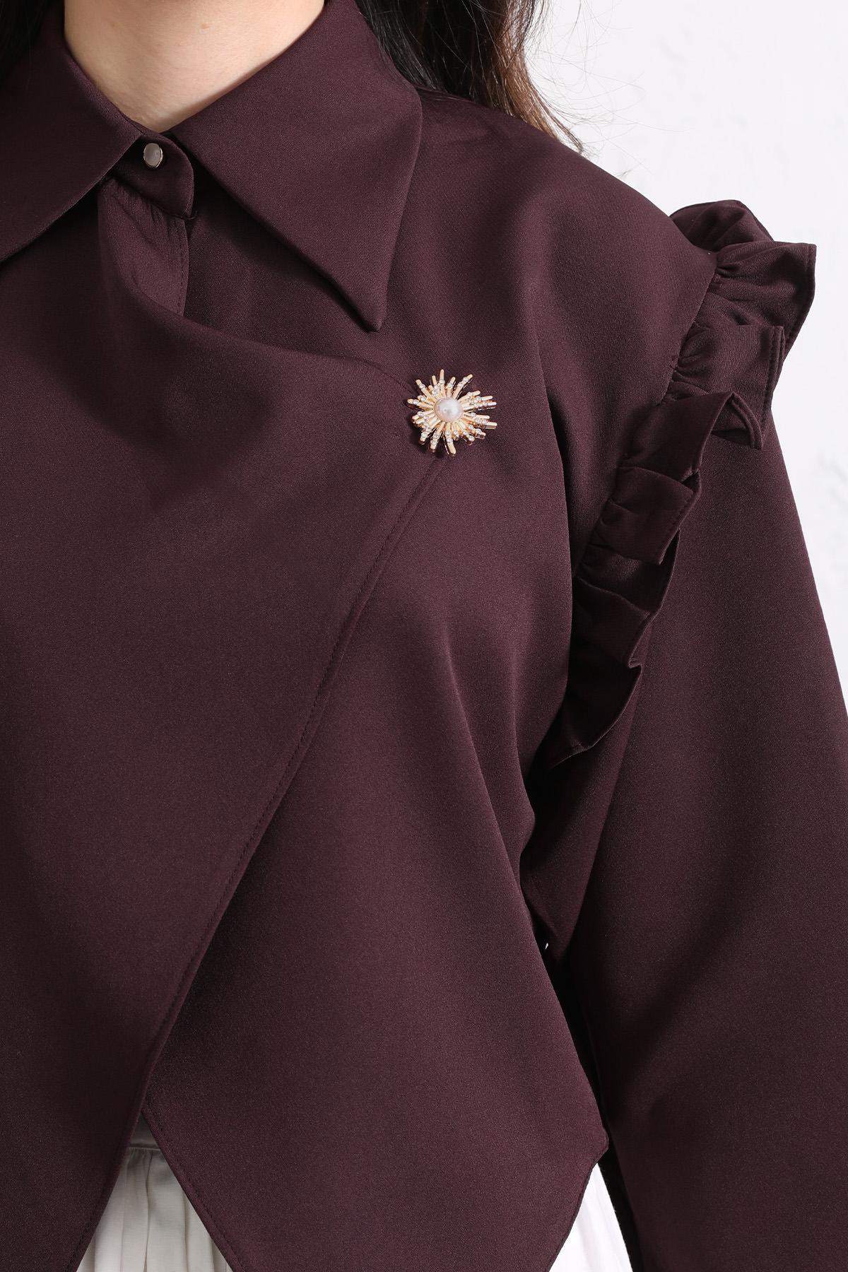 Çapraz Kesim Volanlı Bluz Y0070 - MÜRDÜM |  