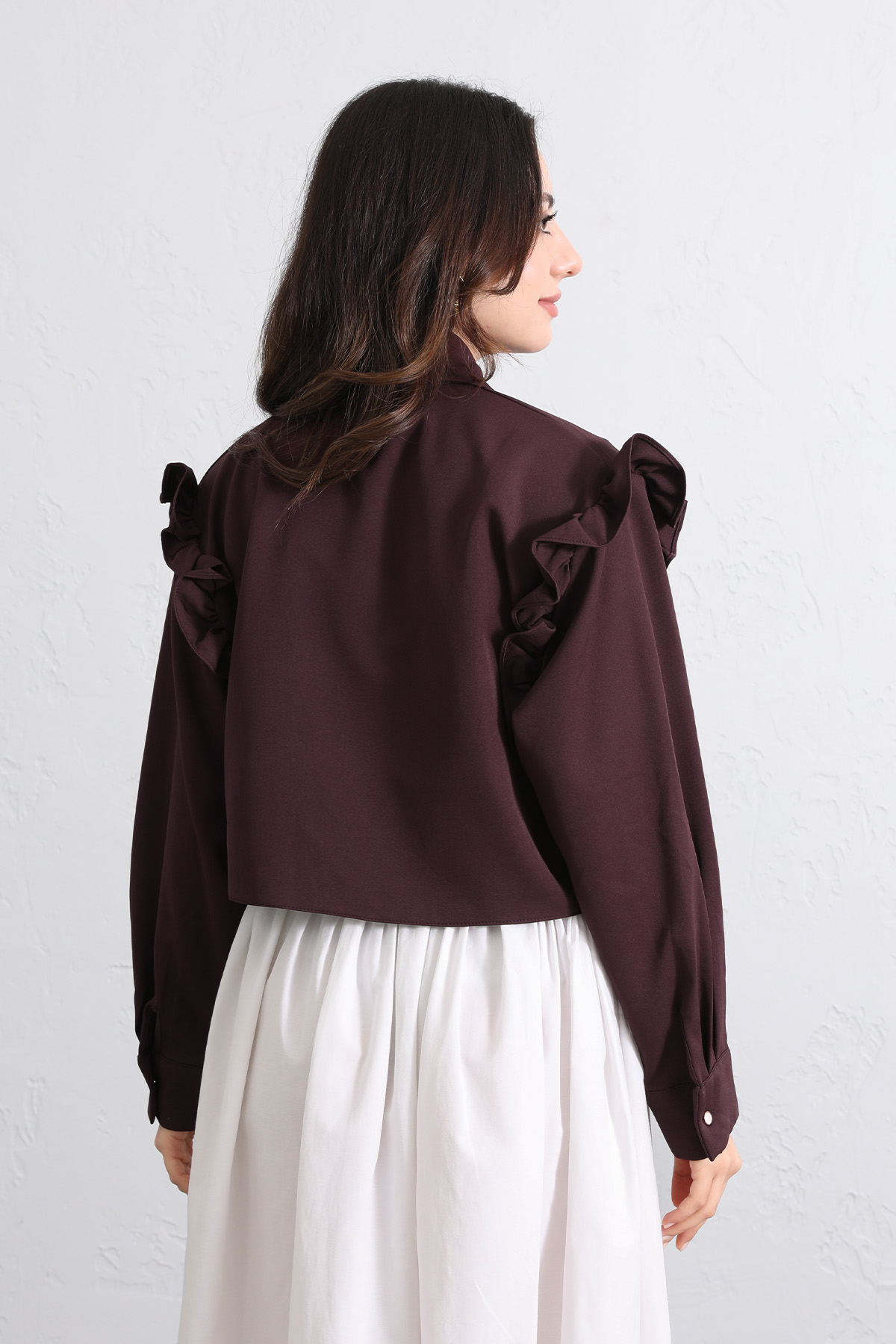 Çapraz Kesim Volanlı Bluz Y0070 - MÜRDÜM |  