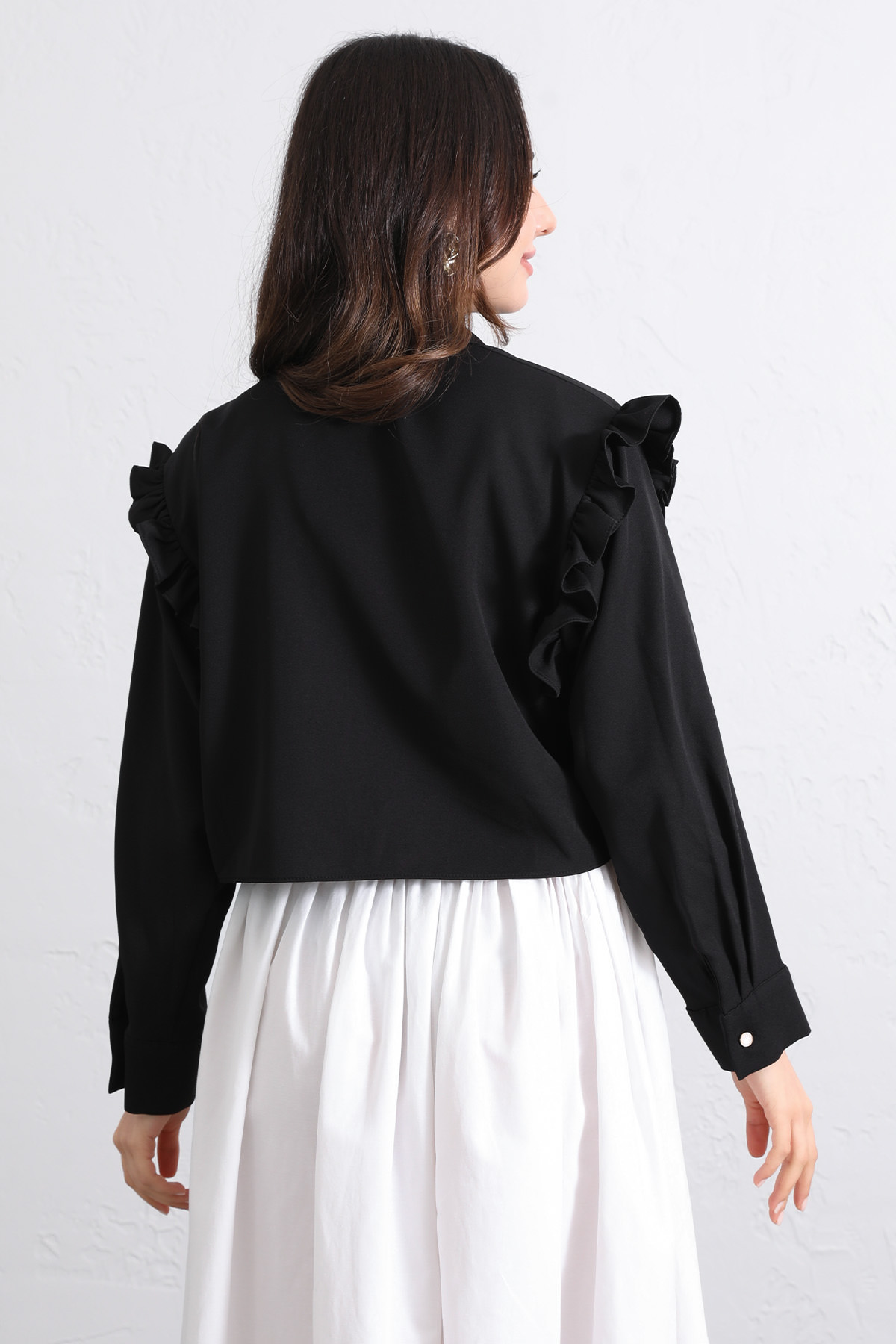 Çapraz Kesim Volanlı Bluz Y0070 - SİYAH |  