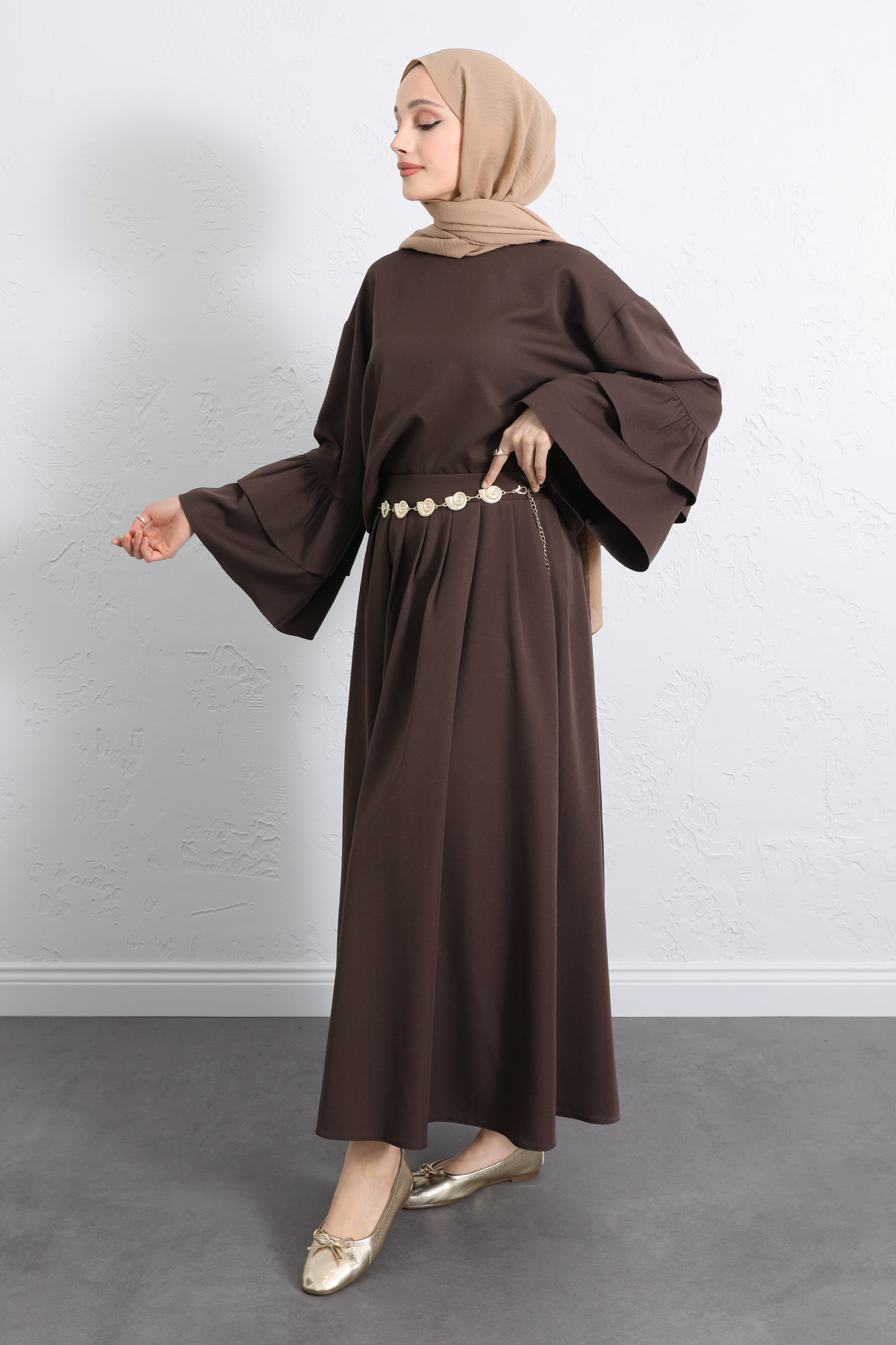 Volan Kollu Etekli Takım Y0075 - KAHVERENGİ |  