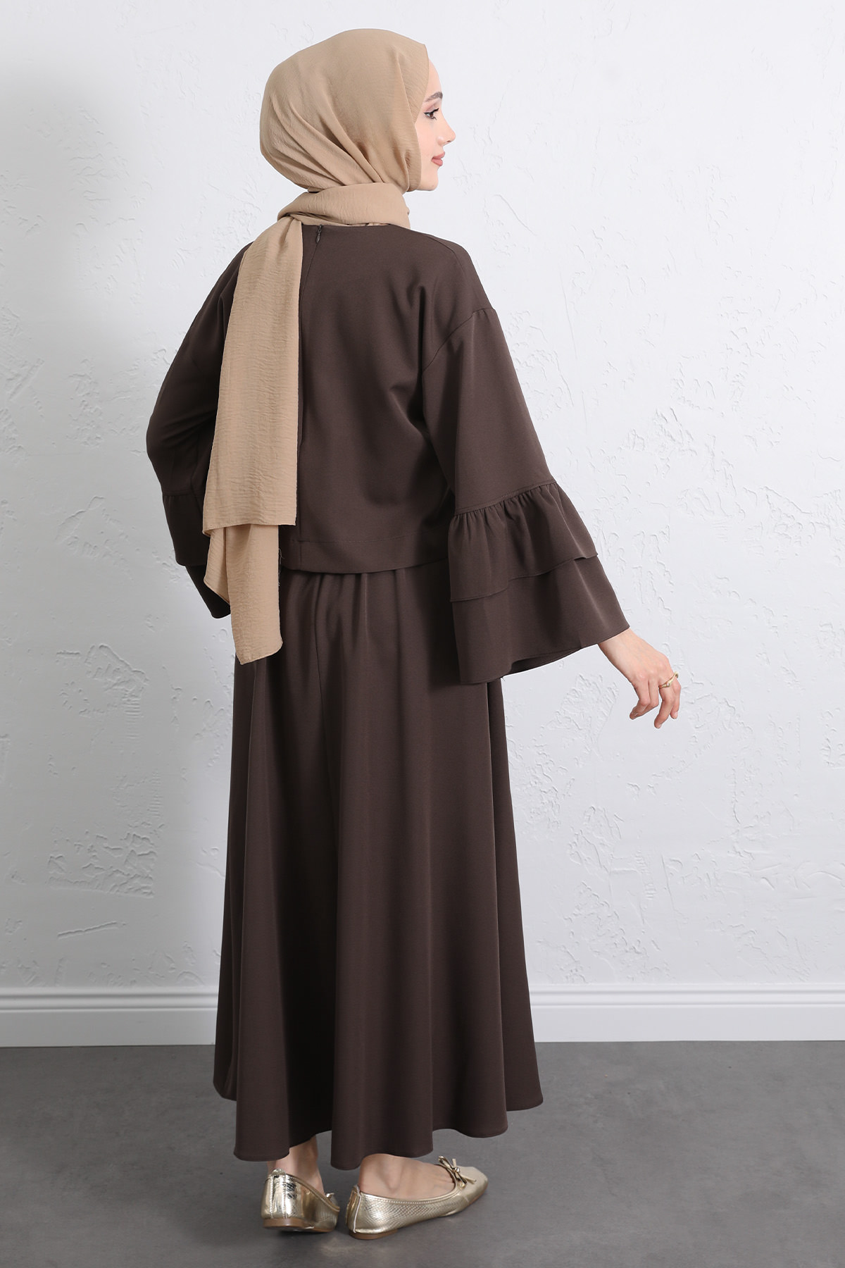 Volan Kollu Etekli Takım Y0075 - KAHVERENGİ |  