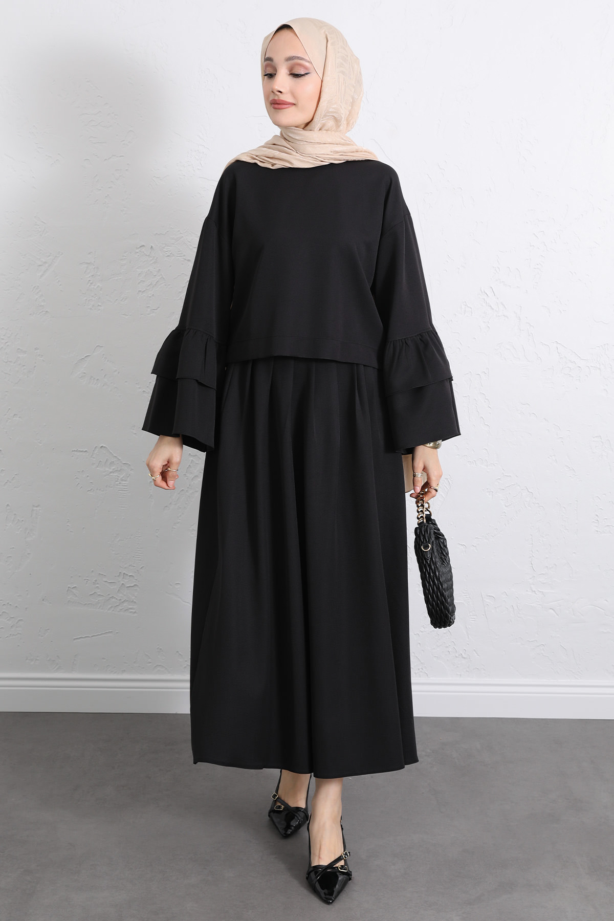 Volan Kollu Etekli Takım Y0075 - SİYAH |  