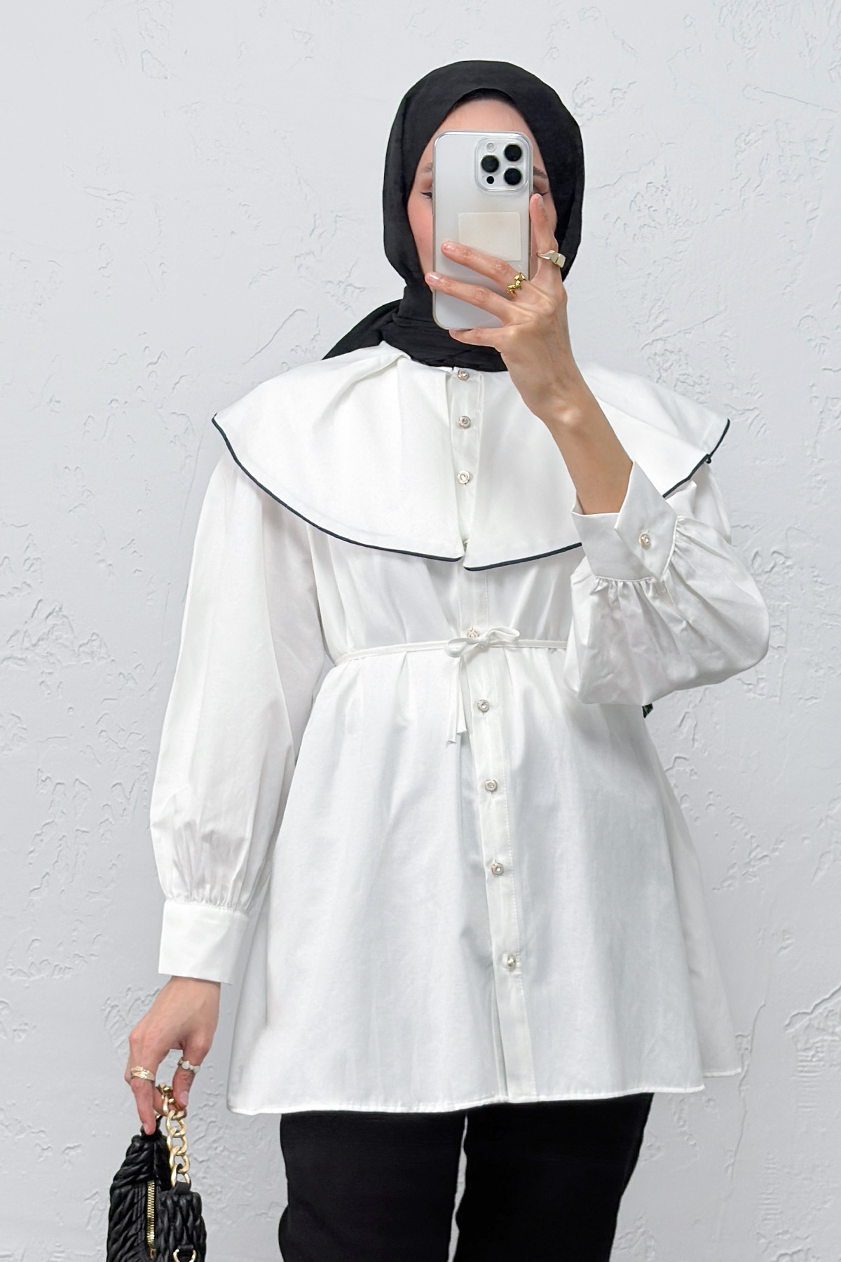 Geniş Yaka Gömlek Y0079 - BEYAZ |  