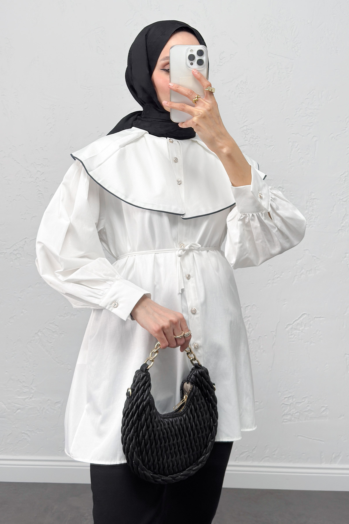 Geniş Yaka Gömlek Y0079 - BEYAZ |  