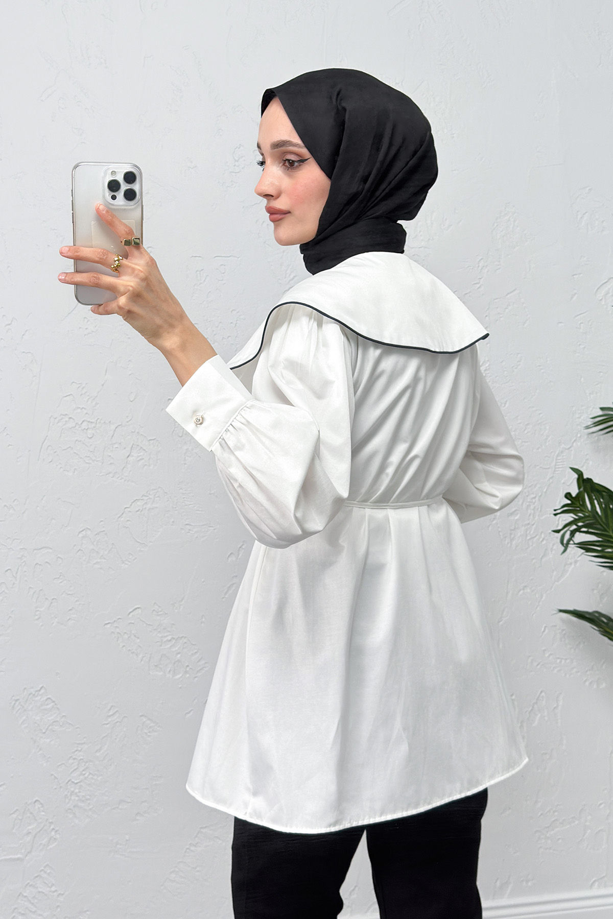 Geniş Yaka Gömlek Y0079 - BEYAZ |  