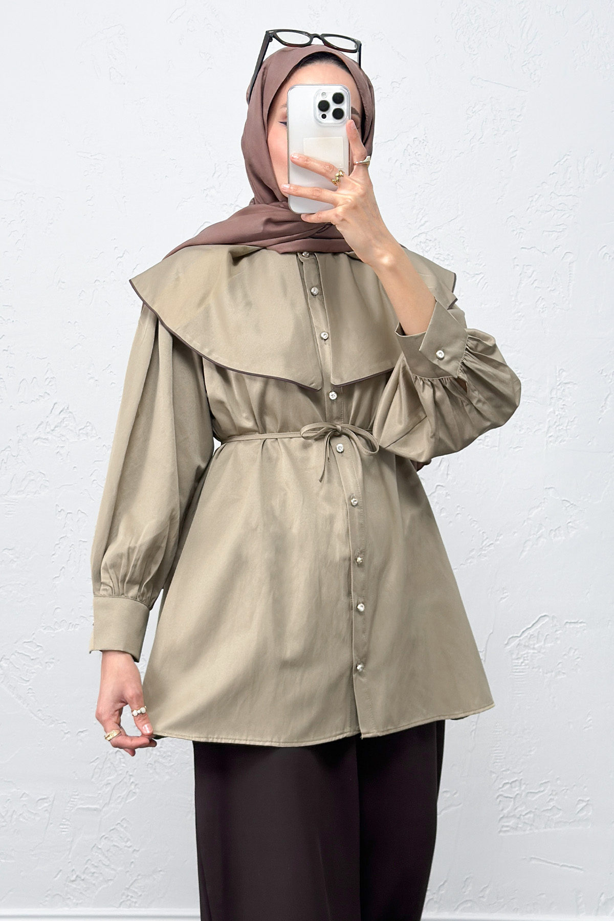 Geniş Yaka Gömlek Y0079 - HAKİ |  