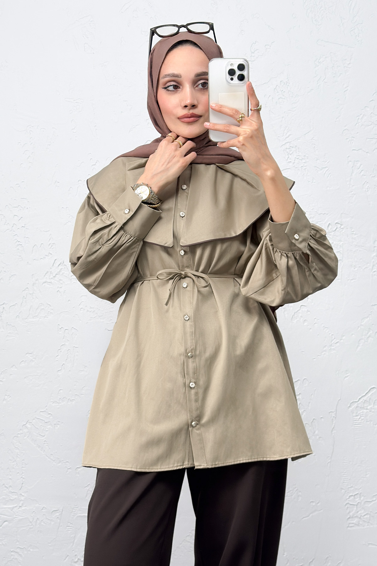 Geniş Yaka Gömlek Y0079 - HAKİ |  