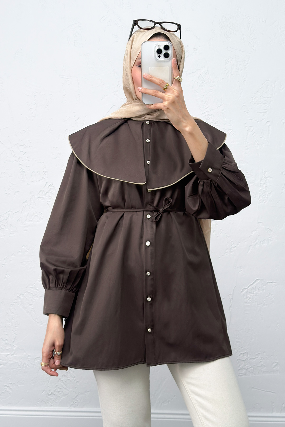 Geniş Yaka Gömlek Y0079 - KAHVERENGİ |  