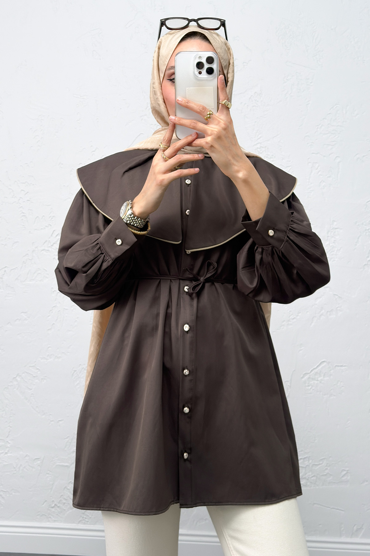 Geniş Yaka Gömlek Y0079 - KAHVERENGİ |  