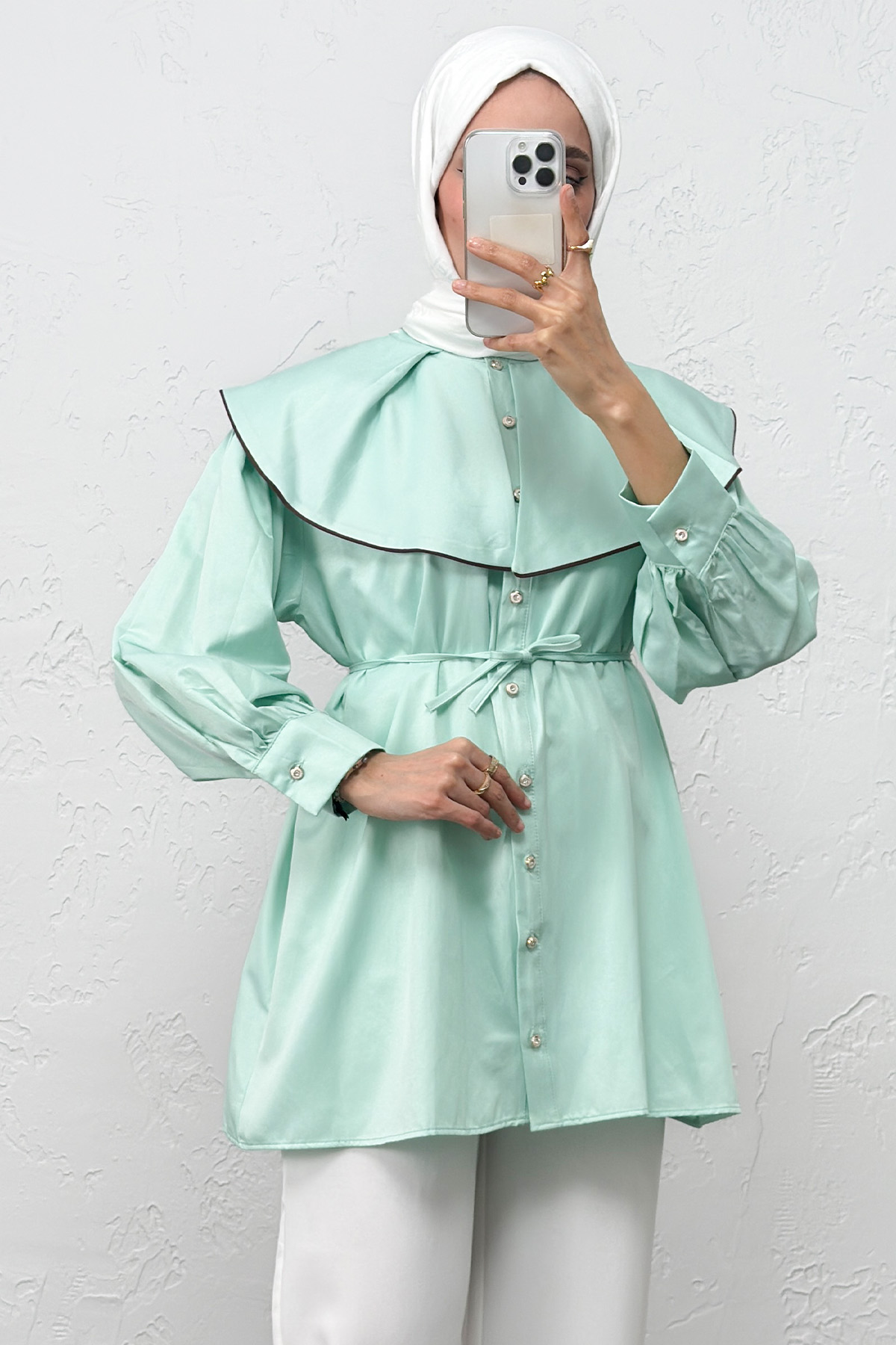 Geniş Yaka Gömlek Y0079 - MİNT YEŞİLİ |  