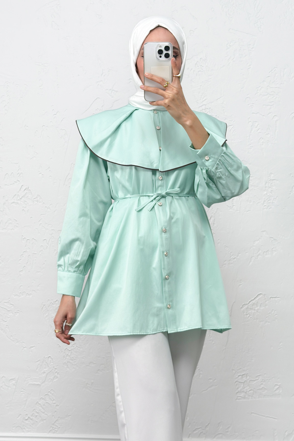 Geniş Yaka Gömlek Y0079 - MİNT YEŞİLİ |  