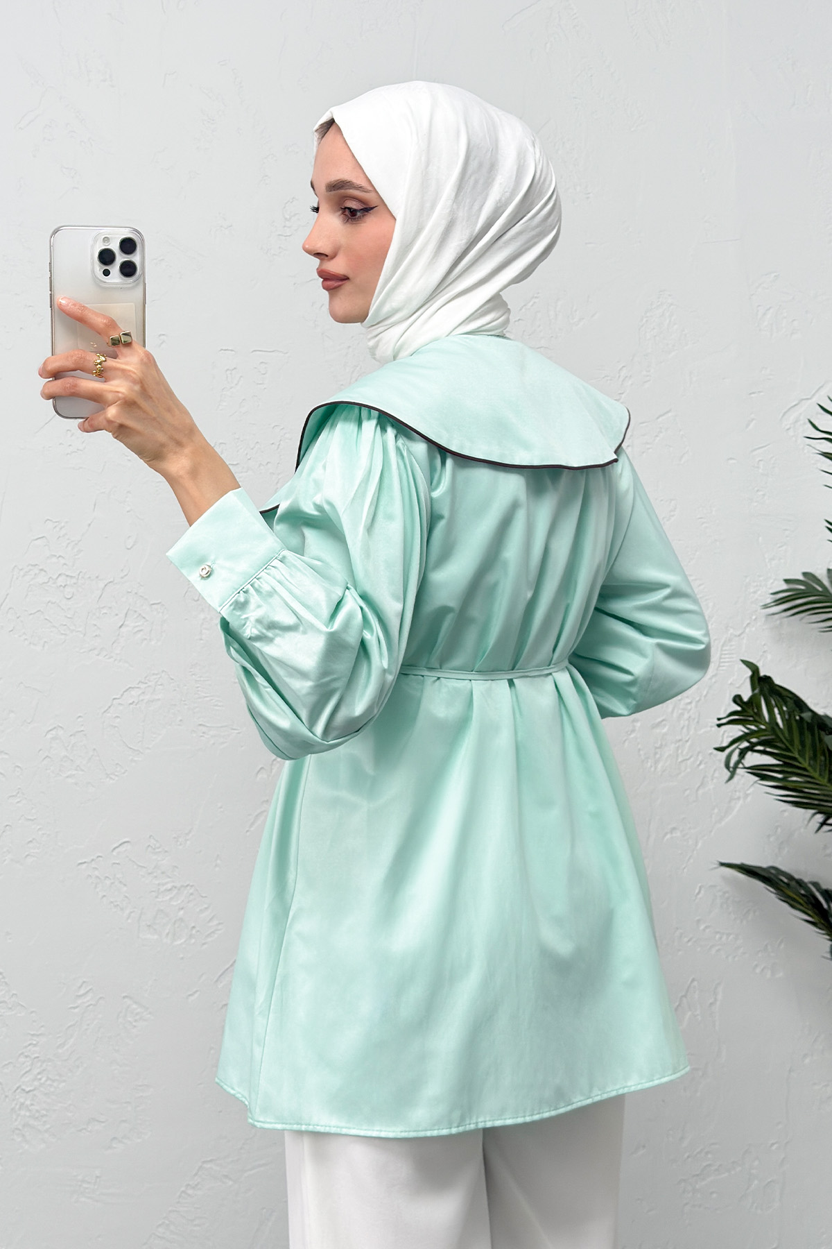 Geniş Yaka Gömlek Y0079 - MİNT YEŞİLİ |  