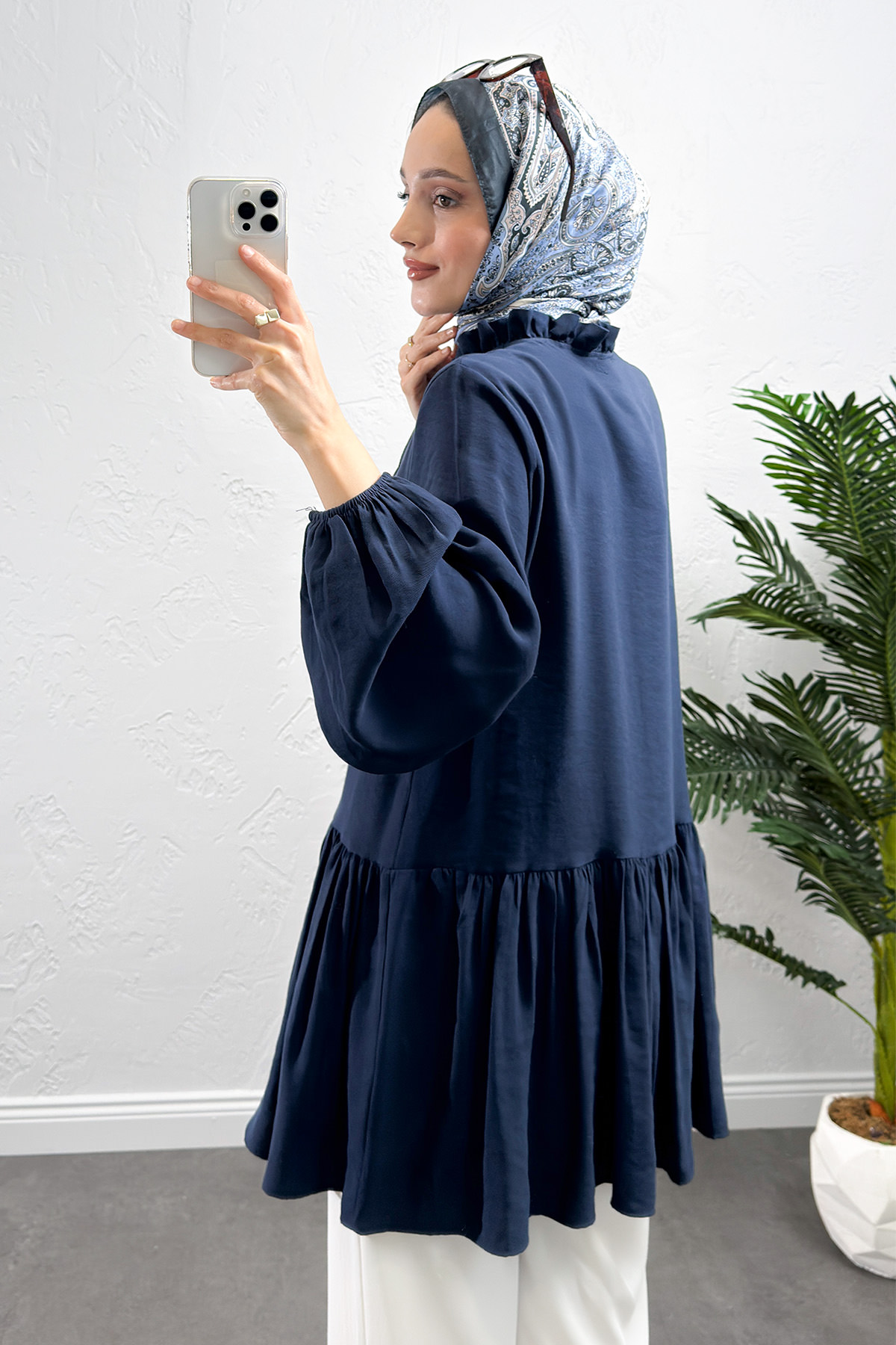 Brit Düğmeli Peplum Tunik Y0082 - LACİVERT |  