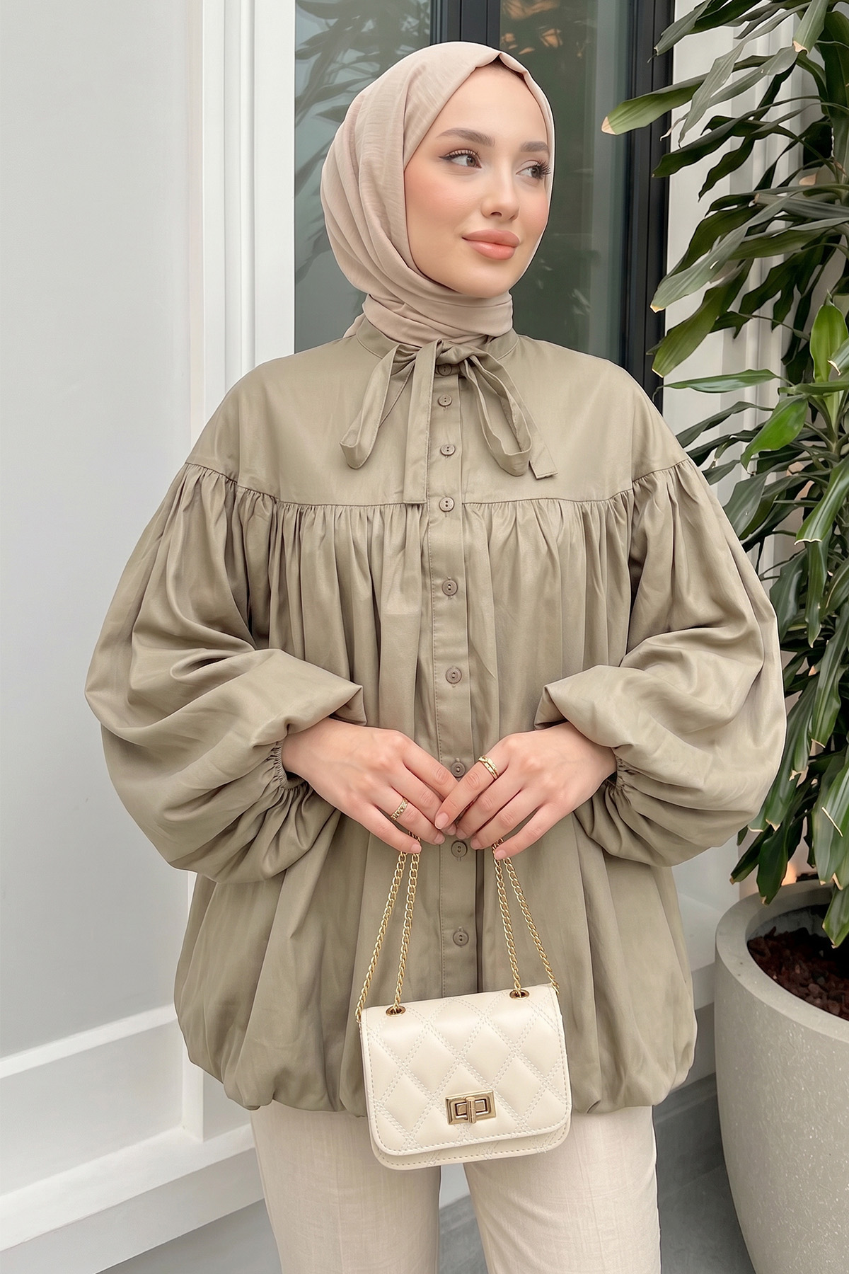 Yaka Kuşaklı Tunik Y0088 - HAKİ |  