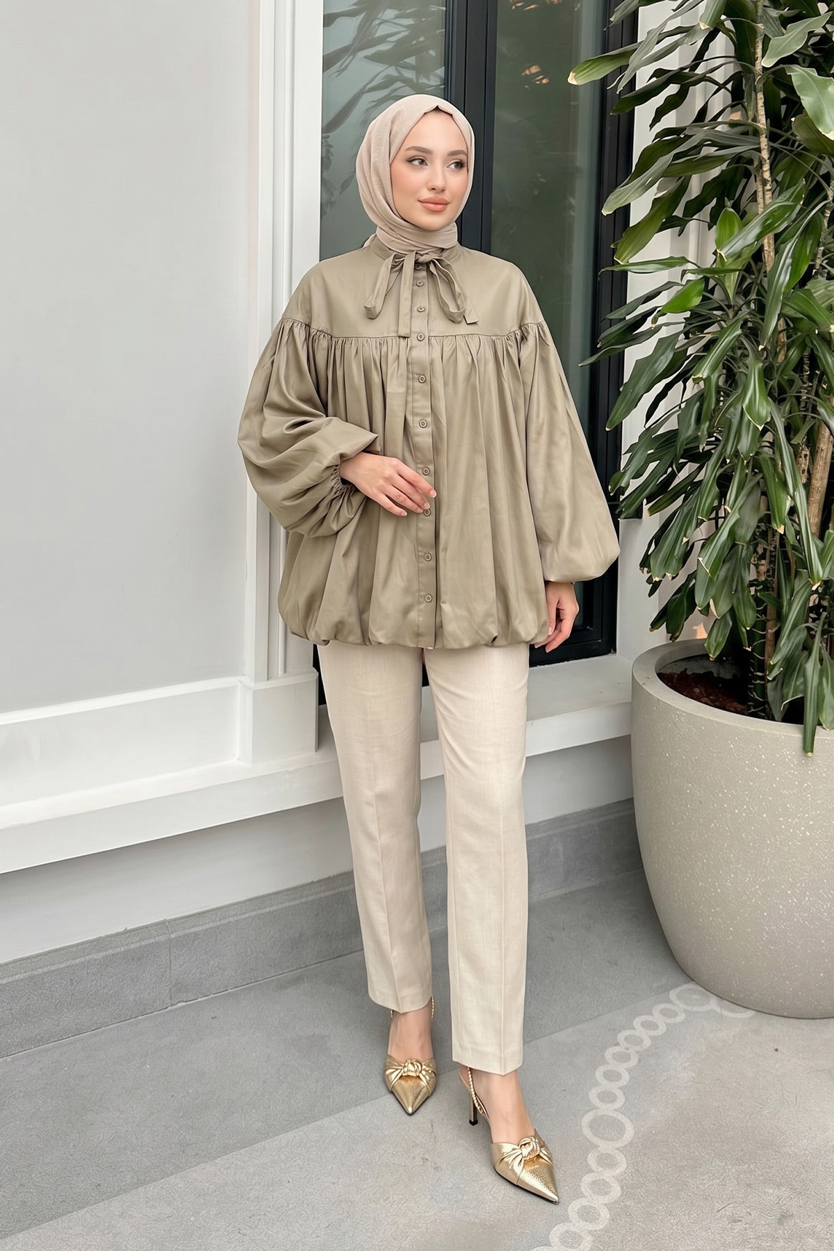 Yaka Kuşaklı Tunik Y0088 - HAKİ |  