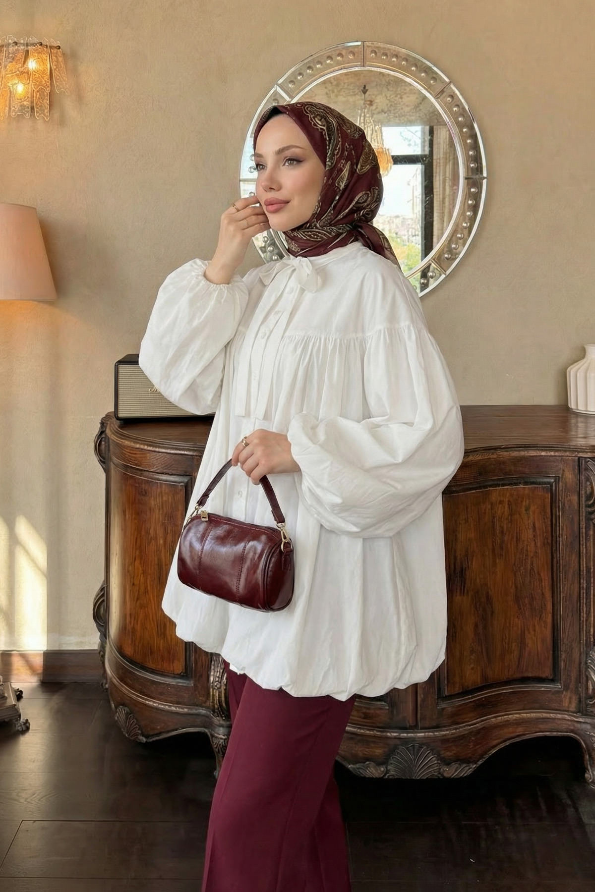 Yaka Kuşaklı Tunik Y0088 - BEYAZ |  