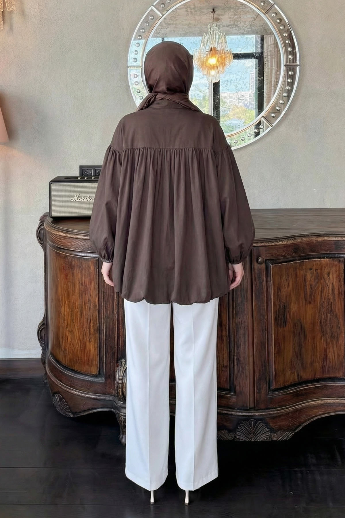 Yaka Kuşaklı Tunik Y0088 - KAHVERENGİ |  