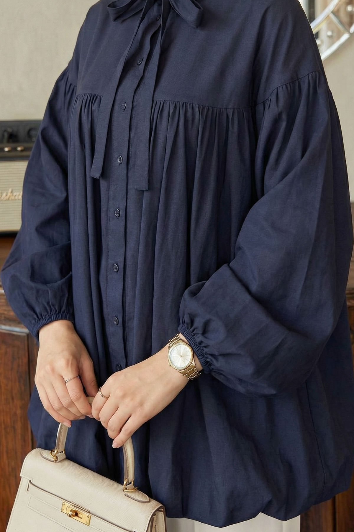 Yaka Kuşaklı Tunik Y0088 - LACİVERT |  