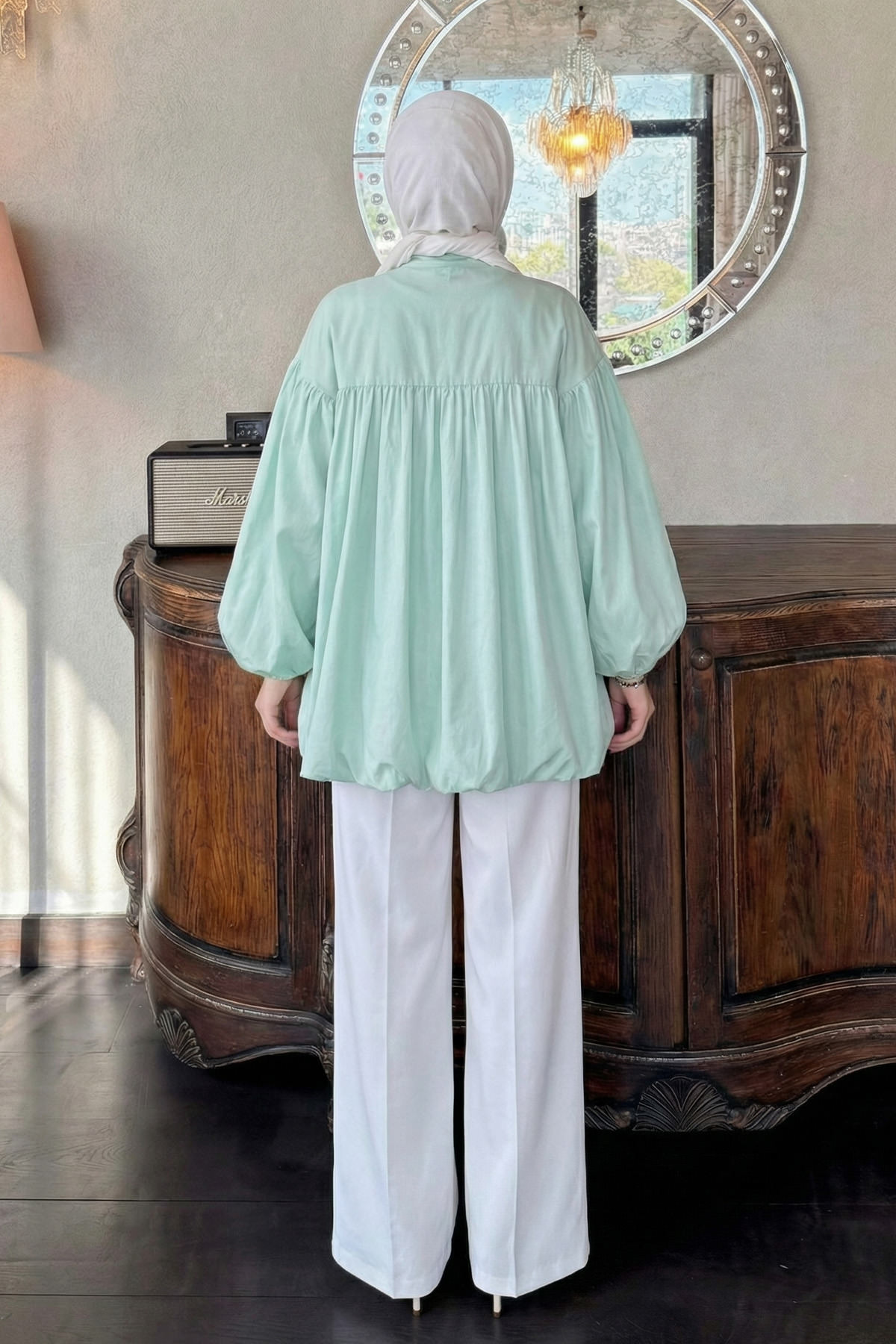 Yaka Kuşaklı Tunik Y0088 - SU YEŞİLİ |  